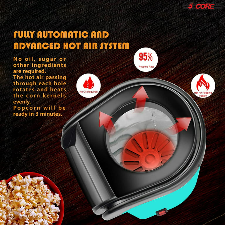 Popcorn Machine Hot Air Electric Popper Kernel Corn Maker BPA Free No Oil 5 Core Pop - Sea Green