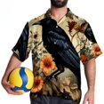 thumbnail image 4 of Crow Men's Short Sleeve Hawaiian Shirt, Casual Printed Button Down Beach Tops, Summer Poplin Spread Collar Unisex Button Down Shirts, 4 of 6