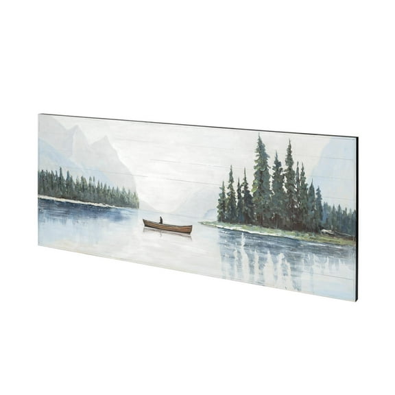 Mercana Solitude 72X30 Canoe On The Lake On Wood Oil Painting in White