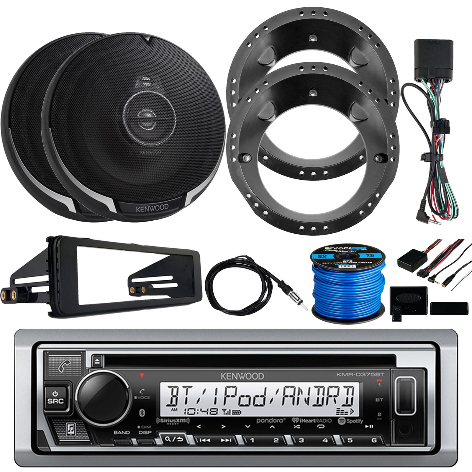 Kenwood KMRD375BT InDash SingleDIN Bluetooth CD Receiver, 2 x