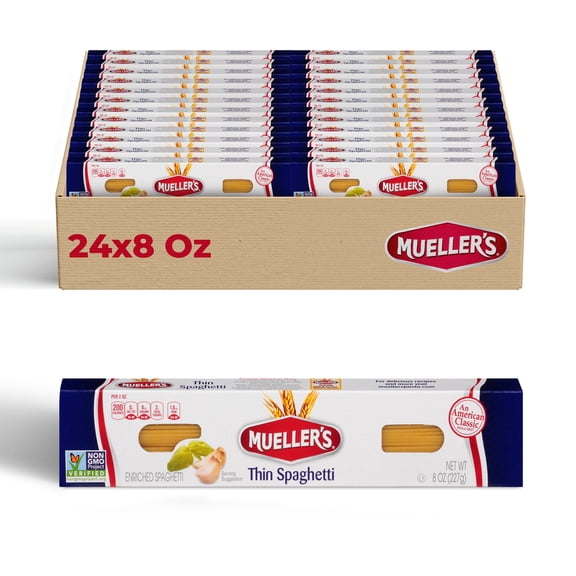 Mueller’s Thin Spaghetti (24-Pack, 8 oz Each) – Light & Versatile Italian Pasta – A delicate and refined pasta perfect for light sauces, seafood dishes, and Mediterranean-inspired recipes.