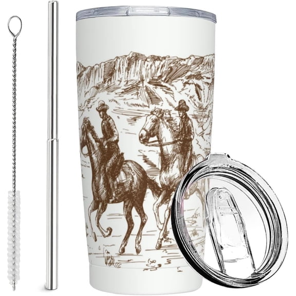 Western Tumbler with Lid and Straw, 1Set Stainless Cup Steel Insulated Water Bottle 20 Oz Travel Coffee Mug