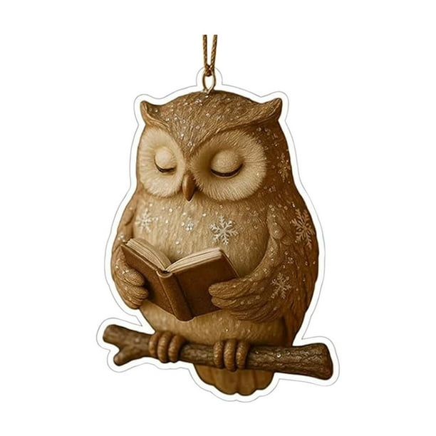Colección de adornos para amantes de los libros | Adornos colgantes de animales de lectura acrílicos 2D | Decoración literaria de zorro, mapache y pájaro para árbol de Navidad | Regalo para lect