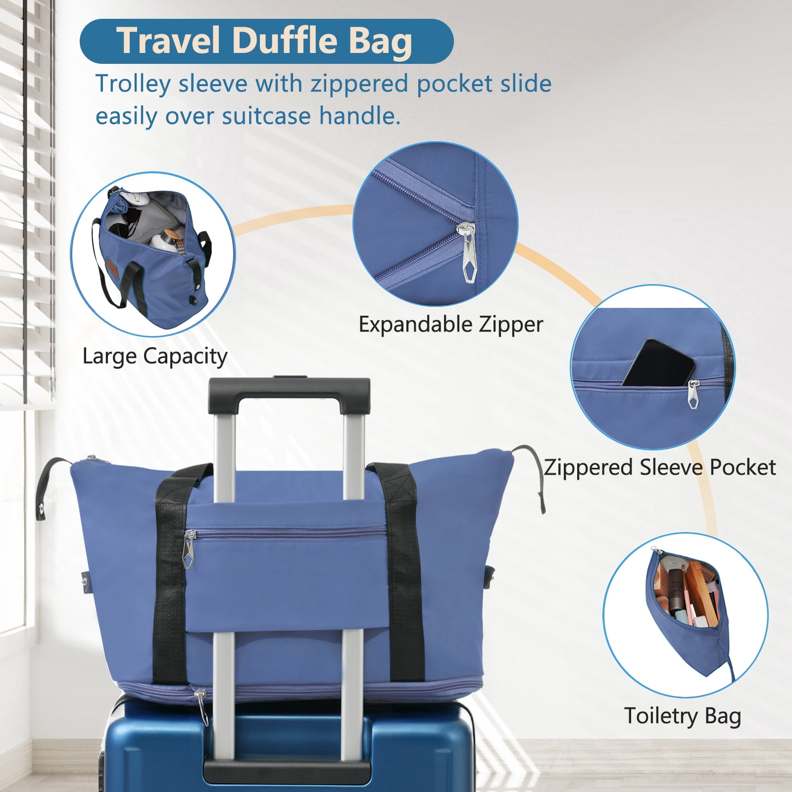 imerelez 20 Inch Carry On Luggage Set 3 Piece with Spinner Wheels, Lightweight Hardshell ABS Suitcase for Weedend Getaways, Business Travel, Blue