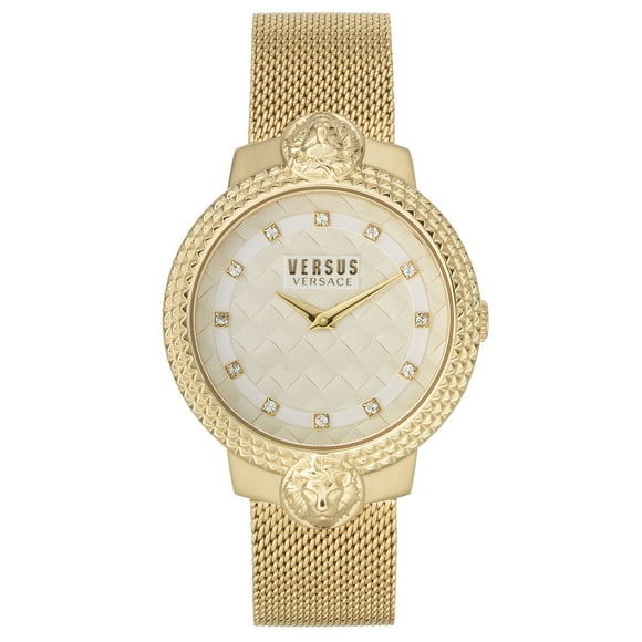Versus Versace Mouffetard Crystal Gold-Tone Mesh Watch, 38mm