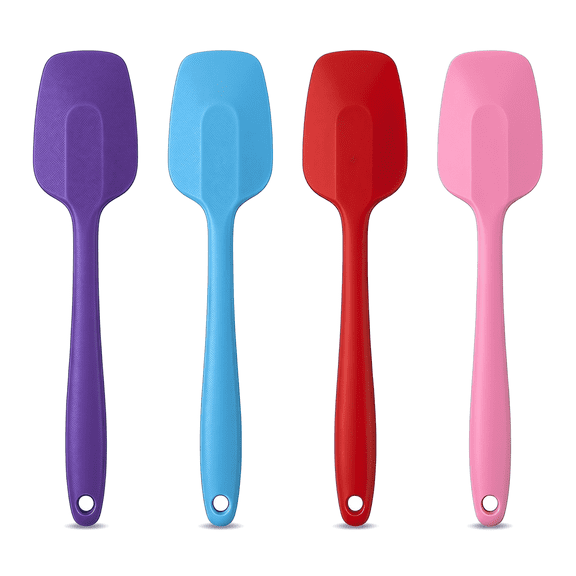 Silicone Heat Resistant Spoon Spatulas, 4 Pack, One Piece Seamless Design for Non Stick Cookware