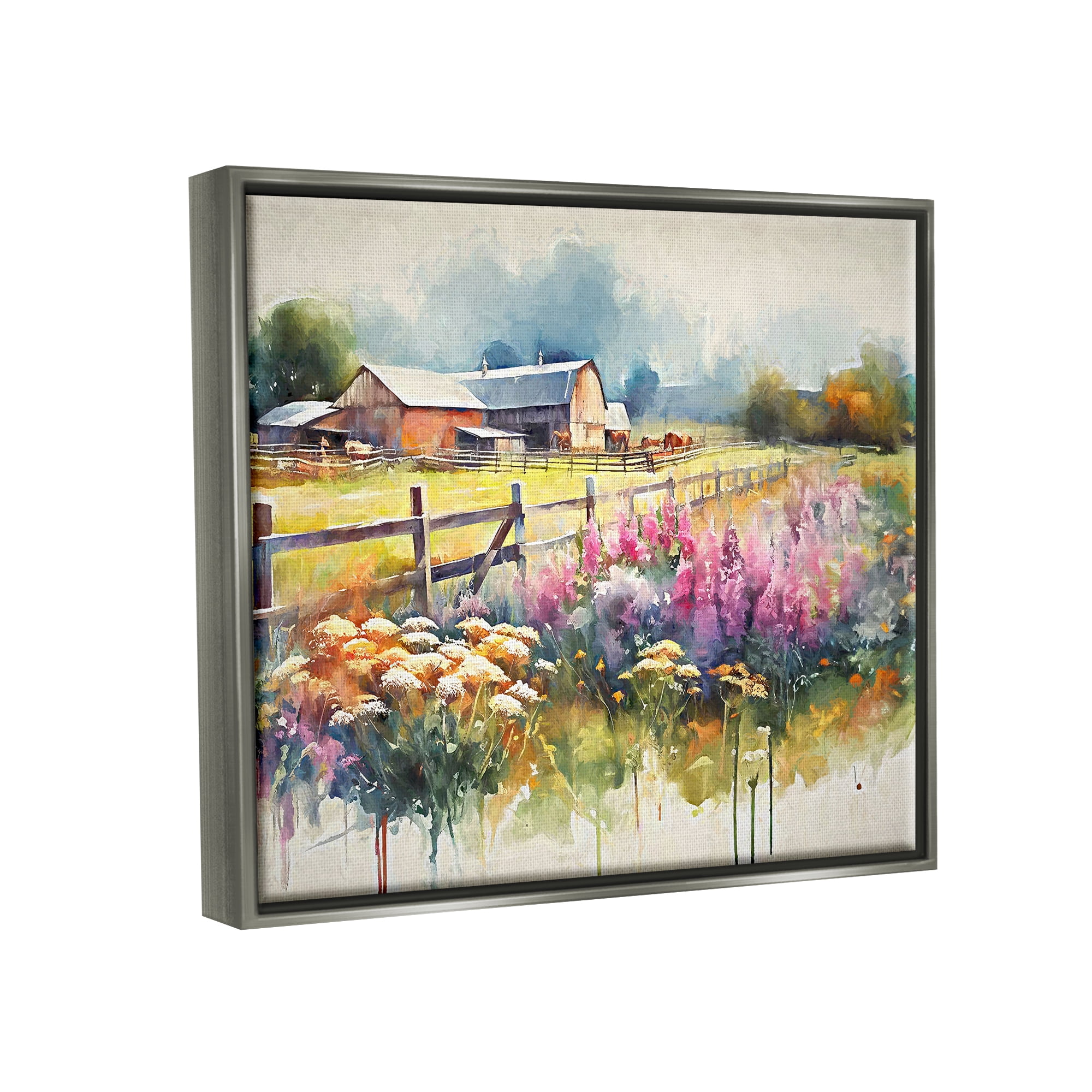 Stupell Industries Country Barn Modern Painting Landscape Painting Gray Floater Framed Canvas Art Print Wall Art, 31 x 25
