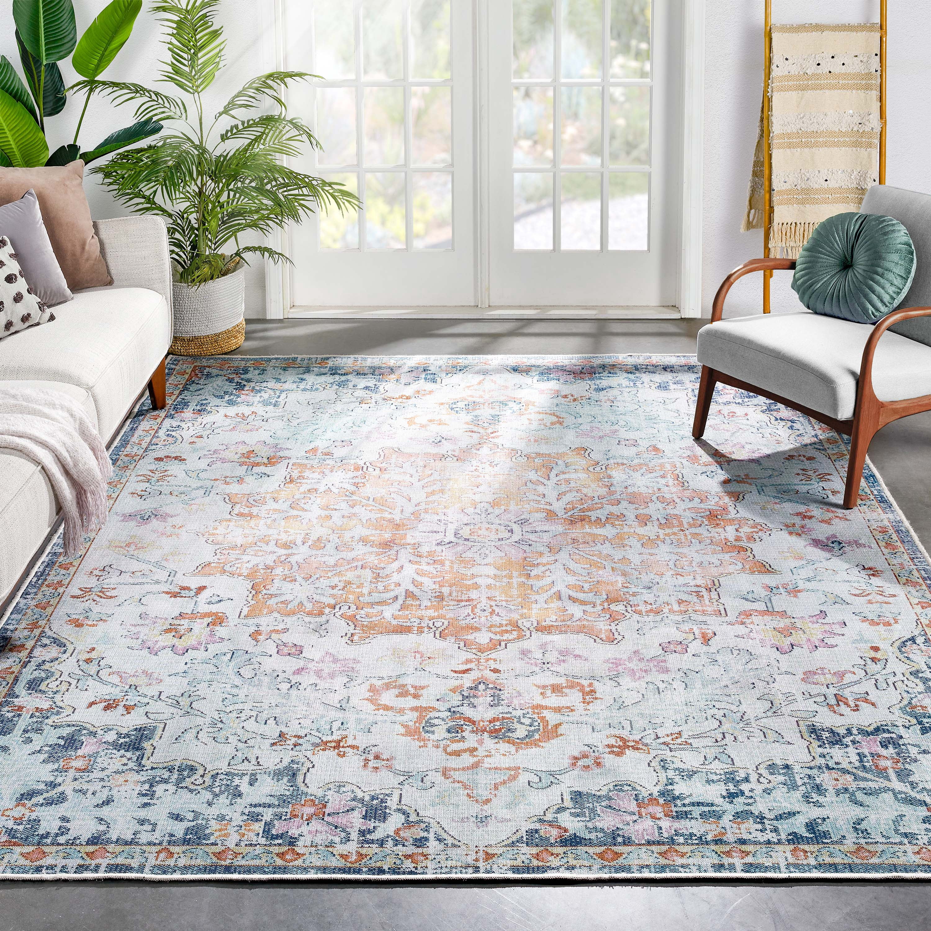 Well Woven Apollo Blythe Modern Vintage Orange/Blue 2'3" x 7'3" Runner Easy Clean Rug