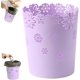 thumbnail image 2 of Waste Paper Bin 7.5 Inch Plastic Hollow Flower Lace Round Waste Basket Purple M For Bedroom Bathroom Kitchen Office, 2 of 5