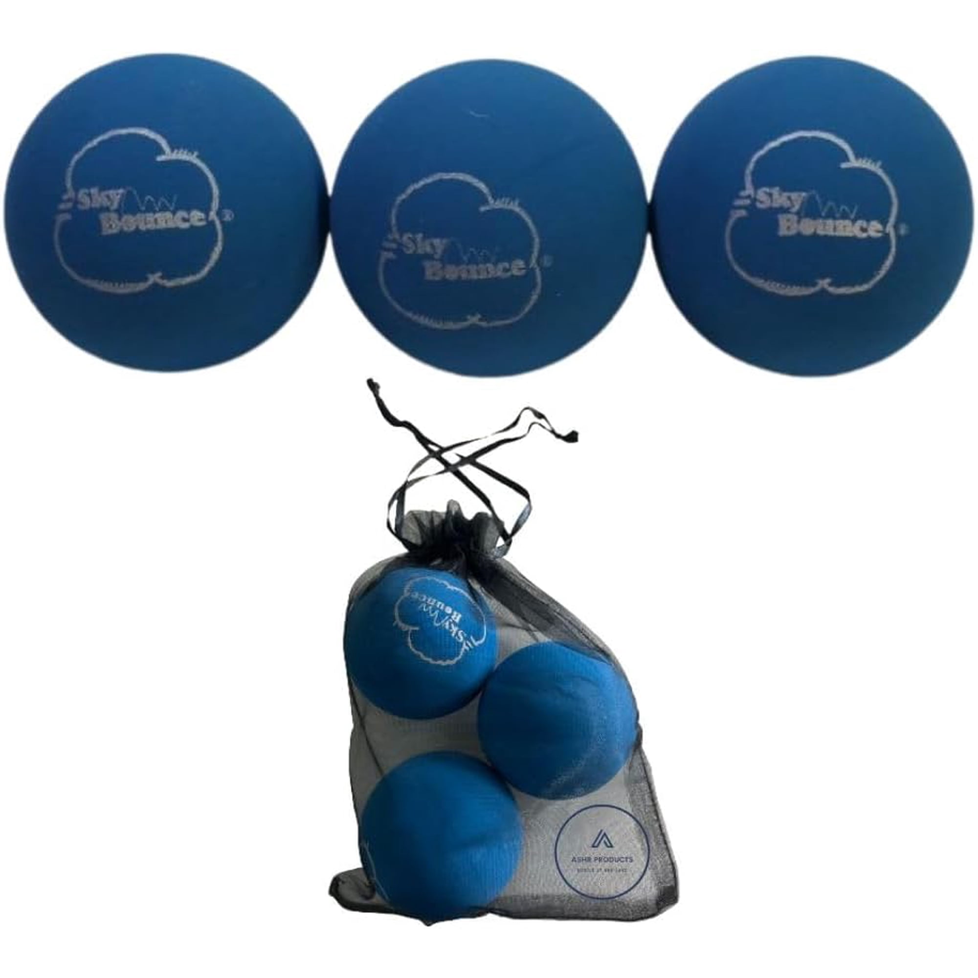 Sky Bounce Color Rubber Handballs for Recreational Handball, Stickball, Racquetball, Catch, Fetch, and Many More Games, 2 1/4-Inch, Blue, 3 Count with AHSR Pouch