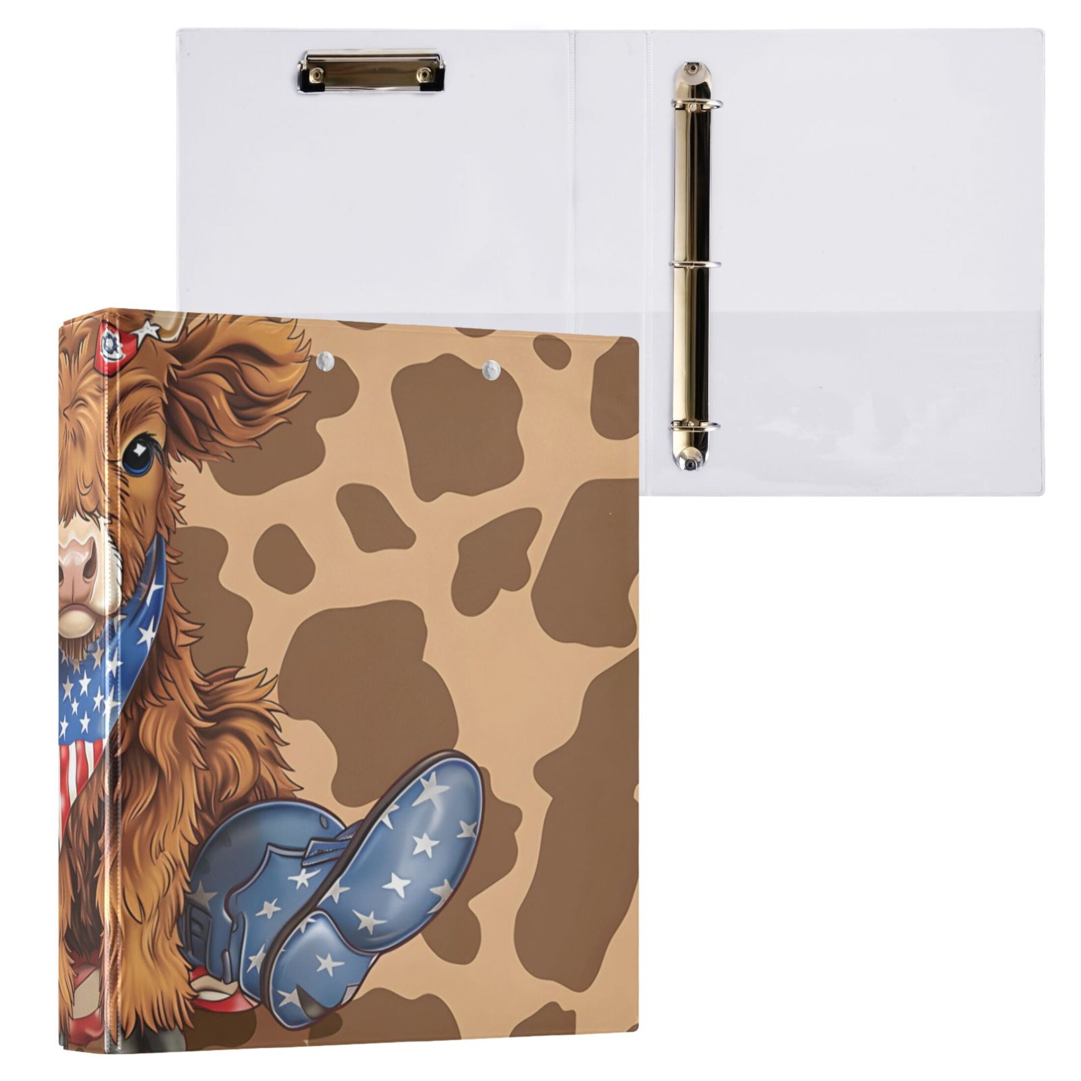 Cowboy American Flag Cow 3 Ring Binders 1.5 inch Hardcover File Folders with Interior Pockets A4 Size Organizer for School Office Hospital