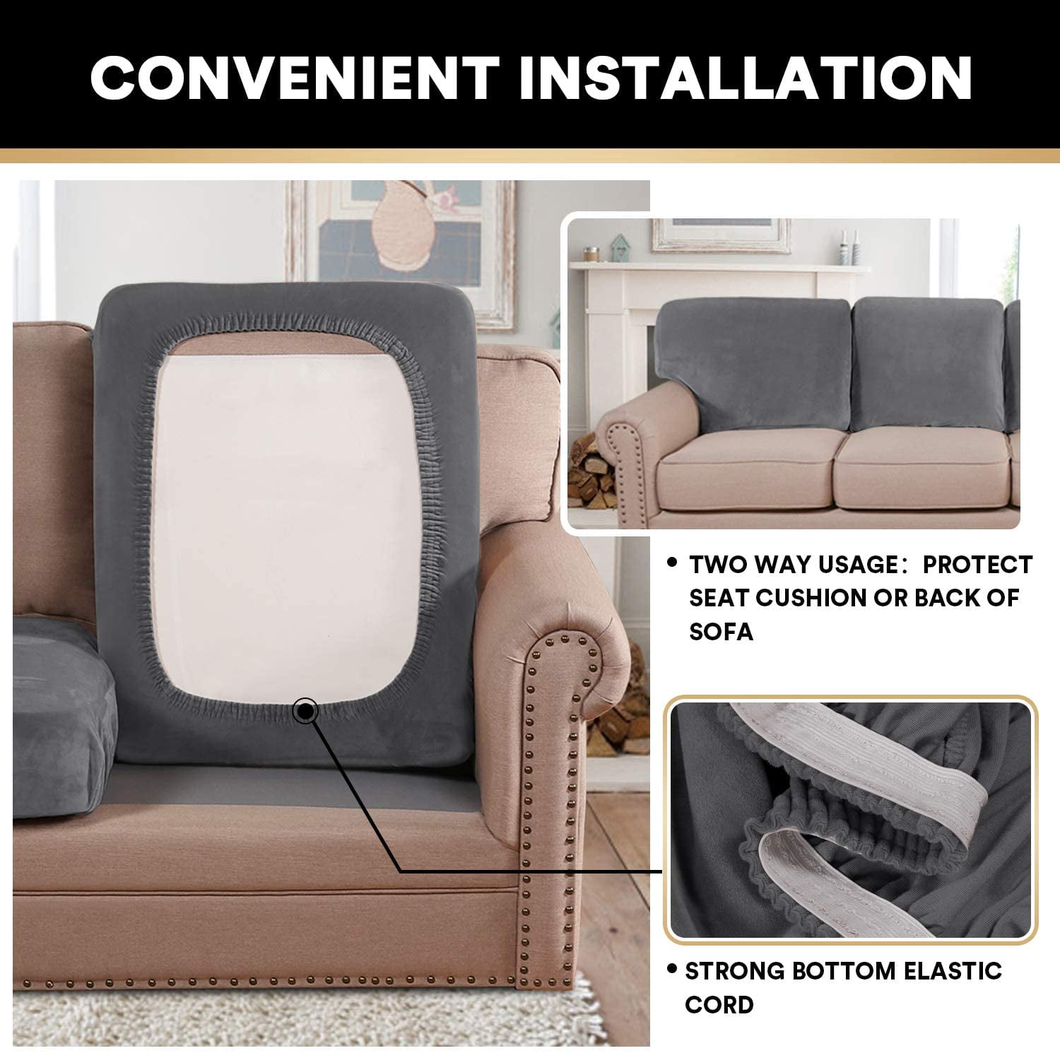 Velvet Stretch Couch Cushion Cover Plush Cushion Slipcover for Chair Sofa Cushion Furniture Protector Seat Cushion Sofa Cover Set of 2