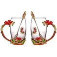 thumbnail image 1 of Paquete de 2 tazas de té de cristal con flores, taza de café esmaltada con asa, taza de cristal de mariposa y rosa para mujer, mamá, abuela, amiga, esposa, Navidad Sailing Electrónica, 1 of 6
