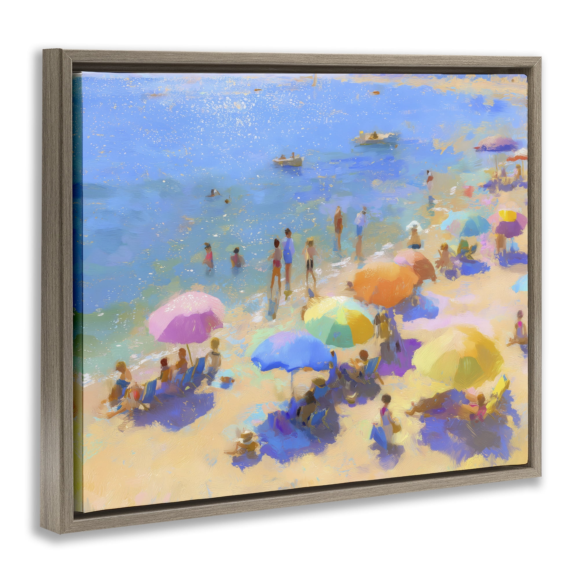 Stupell Industries Colorful Day at Beach Brown Framed Floater Canvas Wall Art, design by LSR Design Studio