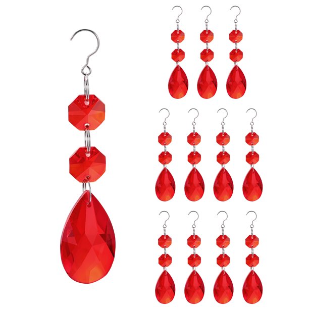 Uxcell Gotas de Cristal en Forma de Lágrima, Cristales de Candelabro con Gancho, Decoración de Candelabro 4" & 12Pcs & Rojo Brillante