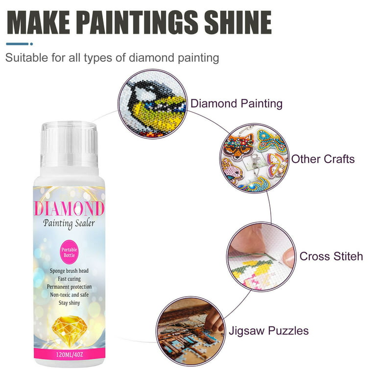 Vbvc Diamond Art Painting Sealer 1 Pack 120ml 5D Diamond Art Painting Art Glue with Sponge Head Fast Drying Prevent Falling Off