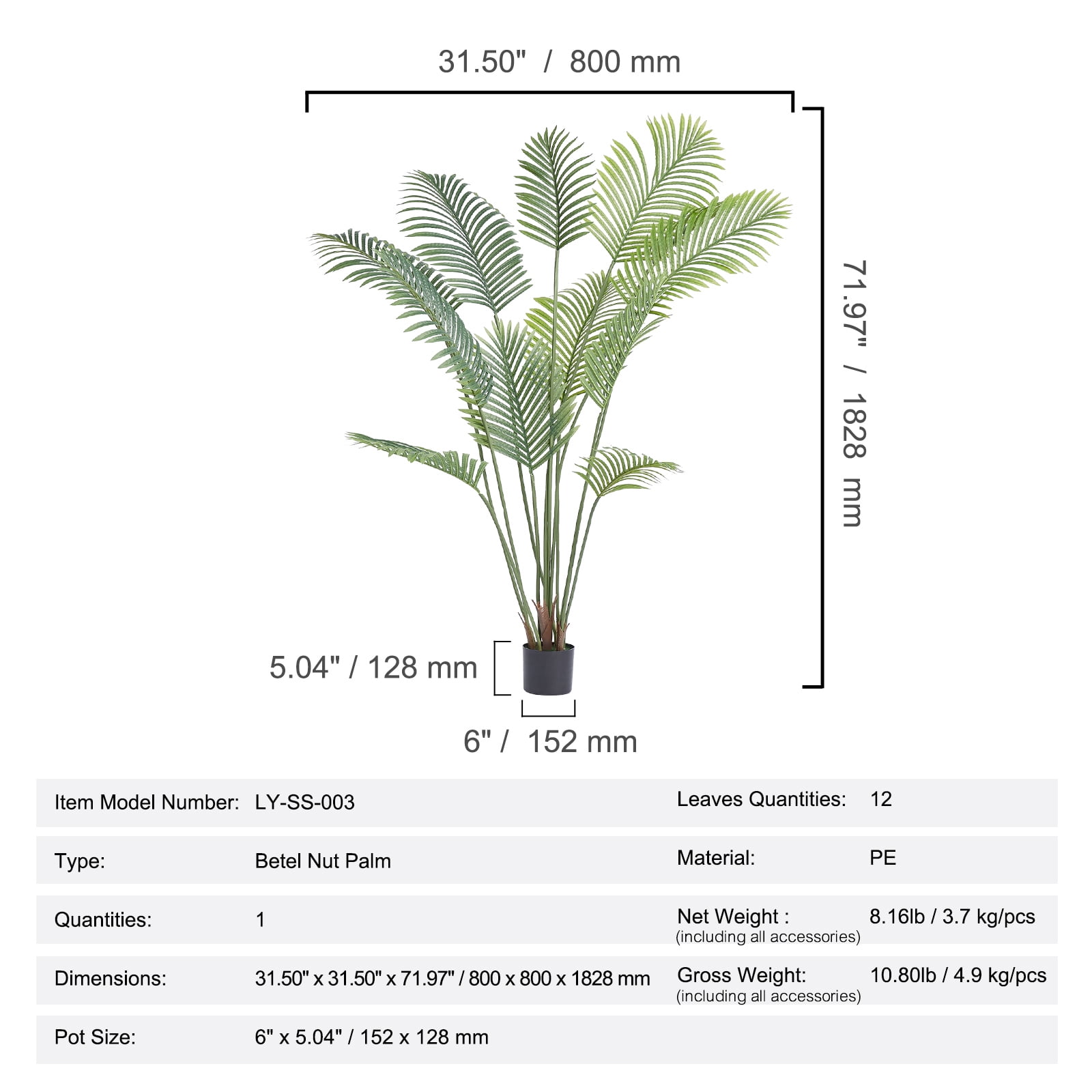 BENTISM 6 FT Artificial Areca Catechu Betel Nut Palm Tree
