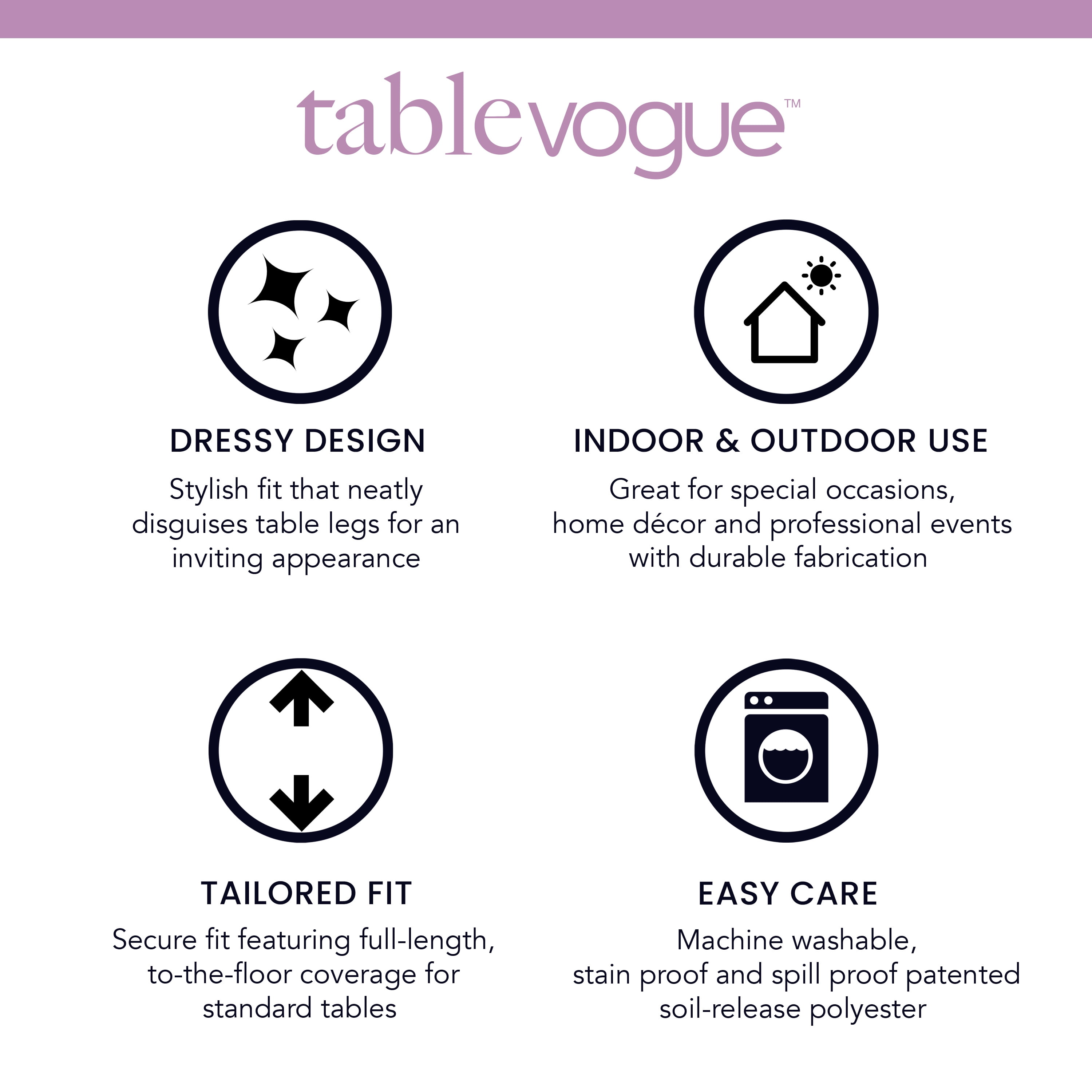 Tablevogue 30" x 30" Fitted Tablecoth Cover, Multiple Colors and Sizes Available