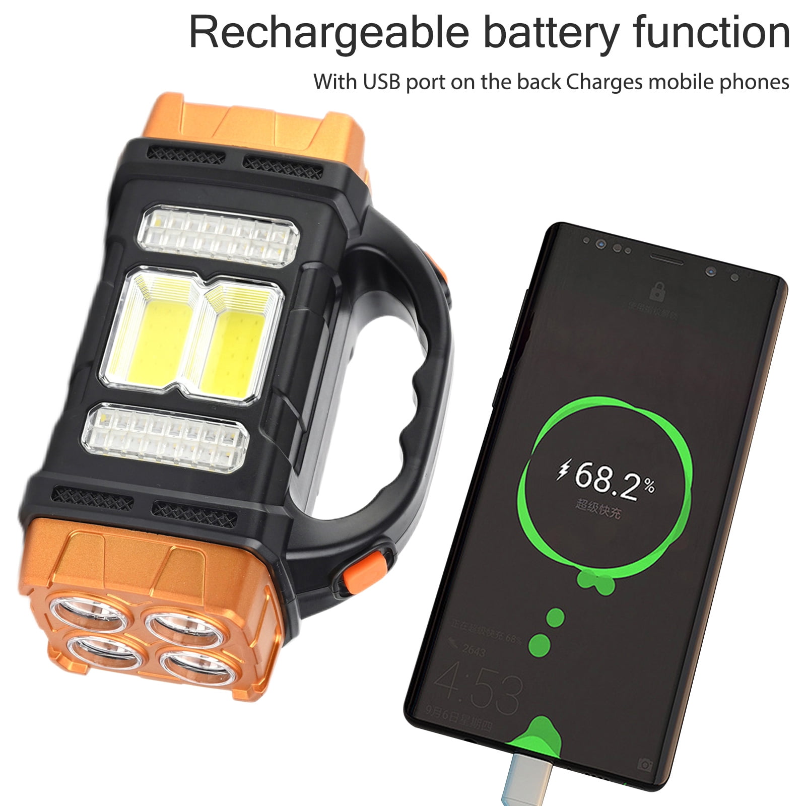 Landriver Rechargeable Spotlight Flashlights, Super Bright Solar Spot Light with 4 Modes, IP44 Waterproof Flashlight, Large Searchlight for Camping, Boating, Hiking, Fishing