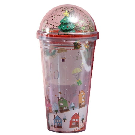 

VEAREAR Water Cup with Lid Wide Mouth Large Capacity Cute Cartoon Christmas Gift Plastic Santa Claus Glitter Mug for School