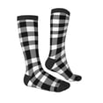 thumbnail image 3 of Fotbe White And Black Plaid print Women's Men's Novelty Crew Socks Cotton Socks Knee High Socks for Walking,Running,Nurses,Pregnancy, 3 of 9