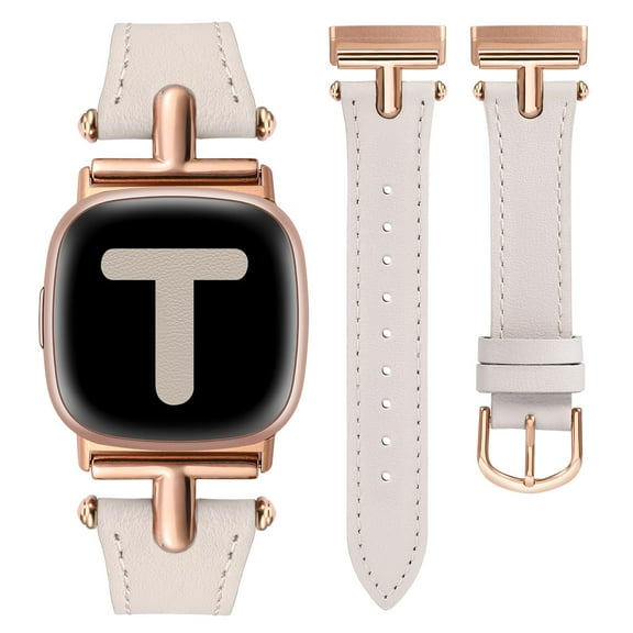 Wearlizer Leather Band Compatible with Versa 3 Bands/Sense Bands/Sense 2 Bands/Versa 4 Bands for Women, Dressy T-Shape Metal Buckle Leather Strap