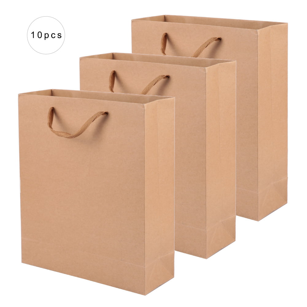 Kraft Paper Carrier Present Gift Bag Handle Shopping Food Package Bag Pure Color 