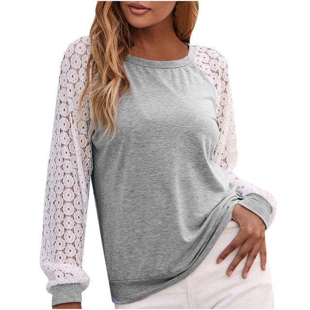 Blusas sexis con hombros descubiertos para mujer, camisa informal de manga larga, Tops sin espalda con empalme de encaje calado Fridja czfsfas68