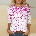 thumbnail image 2 of Valentines Day Heart Tops Women 3/4 Sleeve T Shirts Cute Print Plus Size Crewneck Tee Holiday Gifts, 2 of 5