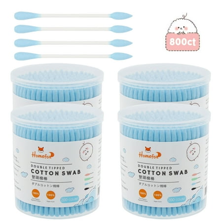 HOMEFOX 800 Count Blue Cotton Swabs with Precision Pointed Tips, Pure Organic Cruelty-Free