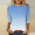 thumbnail image 2 of JURANMO 3/4 Length Sleeve Womens Tops Summer Round Neck Tunic Tops Dressy Casual Pleated Shirts Fashion Gradient Print Blouse Lightening Sale Light Blue XXL, 2 of 7