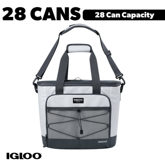 Igloo 28 Can Capacity Cooler Marine Soft-Sided Tote, White and Gray