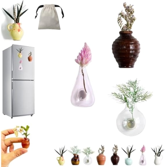 Mini Ceramic Vase Magnets, Mini Vase Magnets for Fridge, 3D Cute Magnet Refrigerator Plant Flower Vases, Without Flowers, Simulation Jardiniere Home Office Decor (3PC-1)