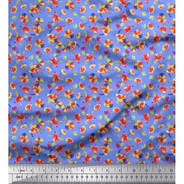 Soimoi Poly Georgette Fabric Leaves & Floral Artistic Decor Fabric Printed Yard 42 Inch Wide