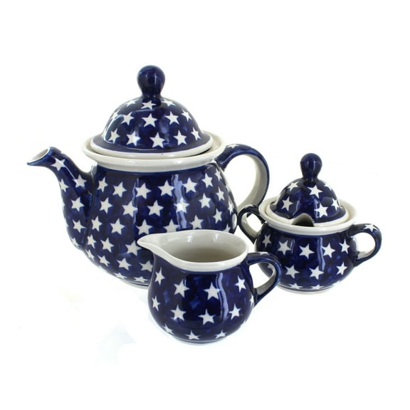 Blue Rose Polish Pottery Stars Three Piece Tea Set