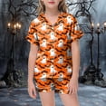thumbnail image 2 of Dmsael Girls Halloween Pajamas 2 Piece Pumpkin Ghost Sleepwear Short Sleeve Jammies for Kids Button-Down Nightwear Girl Pajamas (Orange,2-3 Years), 2 of 5