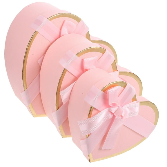 HINTRMENT 3Boxes Elegant Heart Shape Box With Storage Function Pink Cardboard 18.5X16.7X7.5In
