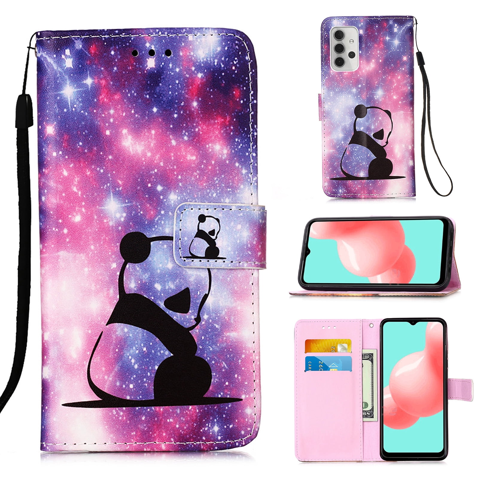 Cute Playing Penguin Leather Flip Phone Case Wallet Cover with Card Slot Holder Kickstand For Samsung Galaxy A32 5G 2021 BCOV Galaxy A32 5G Case