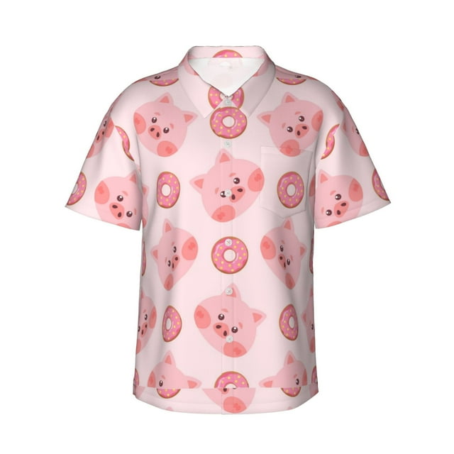 Fotbe Pigs Head And Donuts Camisa Hawaiana para Hombre Unisex – Camisa Casual de Verano con Botones de Manga Corta de Algodón y Lino,Medium