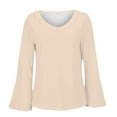 thumbnail image 5 of Holzkary Women's Long Bell Sleeve Tops V Neck Dressy Casual Shirts Ladies Loose Fit Blouses Tunic Fall T Shirts Women Loose Fit Long Sleeve Boat Neck Tops Casual Blouses Print Sleeve Tops Beige L, 5 of 6