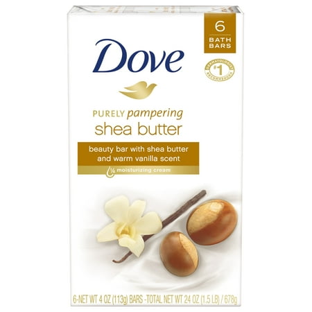 (2 pack) Dove Shea Butter Beauty Bar, More Moisturizing Than Bar Soap, 4 oz, 6