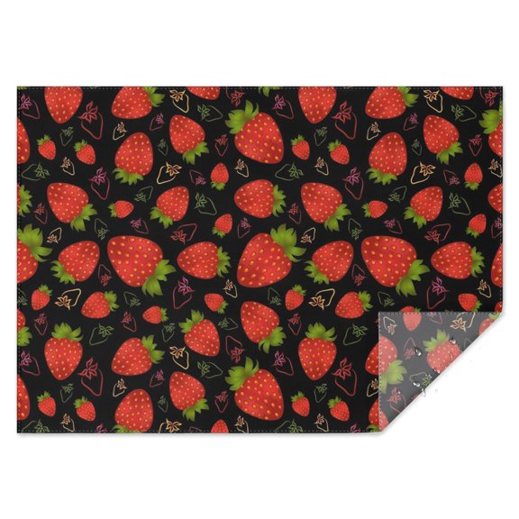 Red Strawberry Plants Fruit Black Rectangle Tablecloth 60"x84",Waterproof Polyester Rectangle Table Cloth, Wipeable Spillproof Polyester Tablecloth for Dining, Camping, Indoor and Outdoor