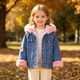 thumbnail image 2 of Mnyotv Girls Hooded Fleece-Lined Denim Jackets Outwear Long Sleeve Plush Coats Fall Winter Clothes for Little Girl Size 12-18 Months, 2 of 6
