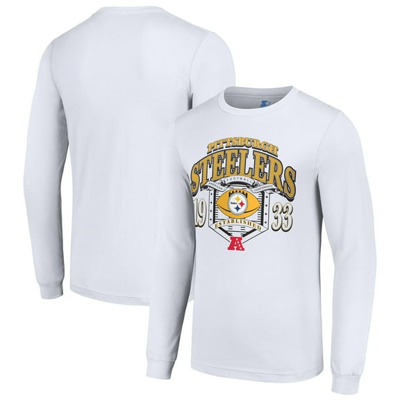 Men's Starter White Pittsburgh Steelers Retro Long Sleeve Graphic T-Shirt