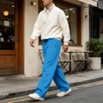 thumbnail image 7 of Dwellite Baggy Sweatpants Men Wide Leg Lounge Pants with Pockets Soft Drawstring Waist Open Bottom Joggers for Gym Travel Dark Blue S, 7 of 7