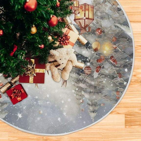 Christmas Trees Deer Snow Gifts Lambs Christmas Tree Skirt 48 Inch Winter Xmas Tree Mat for Home Party Holiday Decorations