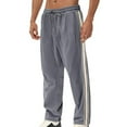 thumbnail image 3 of Handshe Men's Sporty Casual Straight-Leg Sweatpants with Striped Panel, Drawstring Closure, Elastic Waist and Pockets,Plus Size, 3 of 8