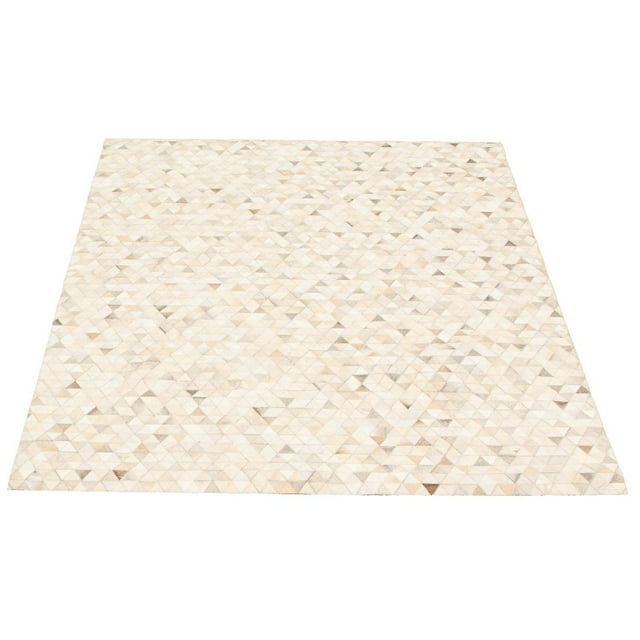 ECARPETGALLERY 5'5" x 7'7" Contemporary Cowhide Patchwork Handmade Area Rug for Living Room, Dining Room and Bedroom in Grey