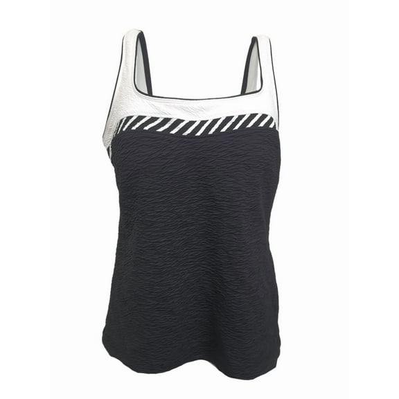 ACTIVE SPIRIT Women's Colorblock Round Neck Swim Tankini Top, Black, 16