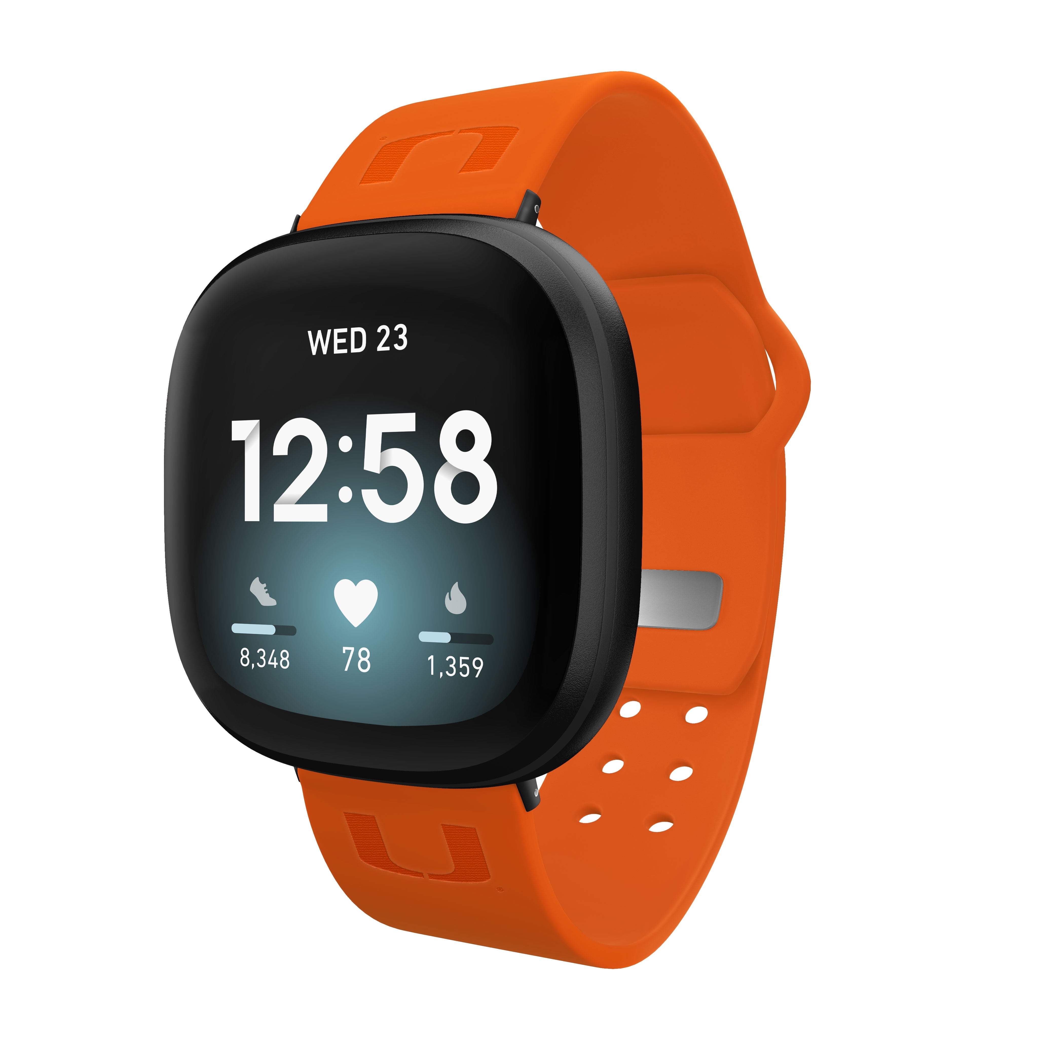 Hurricanes Engraved Silicone Unisex Watch Band for Fitbit Versa 3 and Sense (Orange) by Affinity Bands